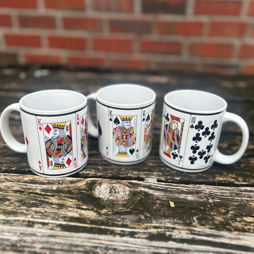 Trisa Set of 3 Vintage Playing Deck Cards Ceramic Coffee Tea Mugs King Queen E8